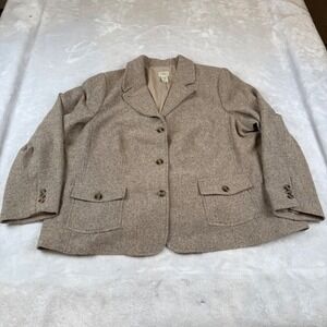 LL Bean Womens 3X Wool Silk Blend Herringbone Blazer Jacket Tan Brown OHPY5